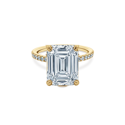 Emerald Cut Lab Grown Diamond Pave Engagement Ring in 14K yellow gold with 5.00ct center diamond