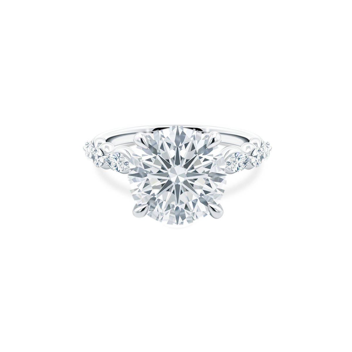 Round Brilliant Cut Lab Grown Diamond Shared Prong Engagement Ring with 5.00ct center diamond