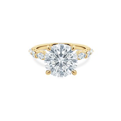 Round Brilliant Cut Lab Grown Diamond Shared Prong Engagement Ring in 14K yellow gold with 5.00ct center diamond