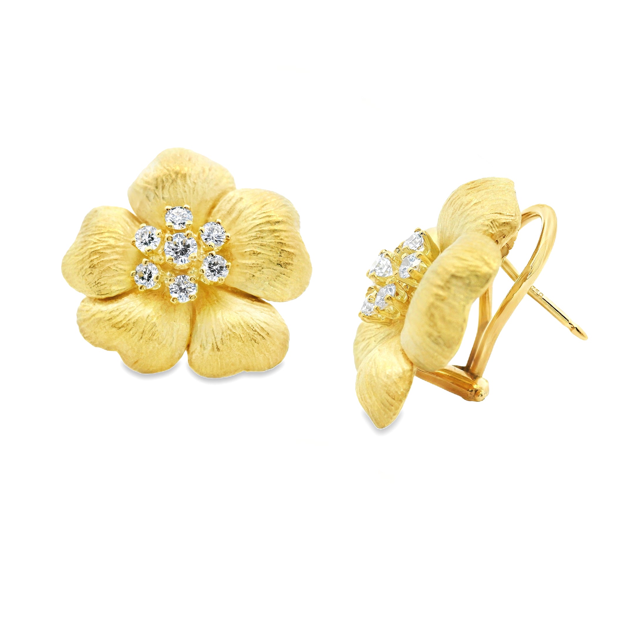 150 6043 Estate 18k Yellow Gold Diamond Flower Earrings