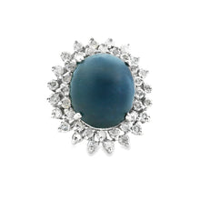 Estate piece: 14k white gold diamond and cabochon sapphire ring 
Di...