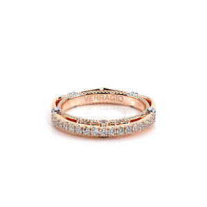 This Verragio classic straight wedding band is decorated with gold ...
