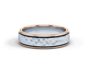 Verragio hammered 7MM width men's band with a matte finish. Featuri...