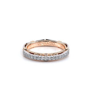 This Verragio classic straight wedding band is decorated with gold ...