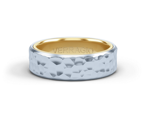 This men's wedding band by Verragio has a hammered finish with a mi...