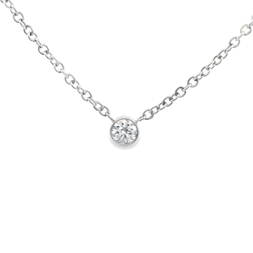 Estate piece: 14k white gold diamond necklace.
Diamonds: Bezel-set ...