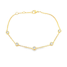 This beautiful 14k yellow gold bracelet features 5 bezel-set round ...