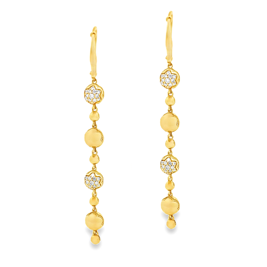 These 14k yellow gold bead dangle earrings feature round brilliant ...