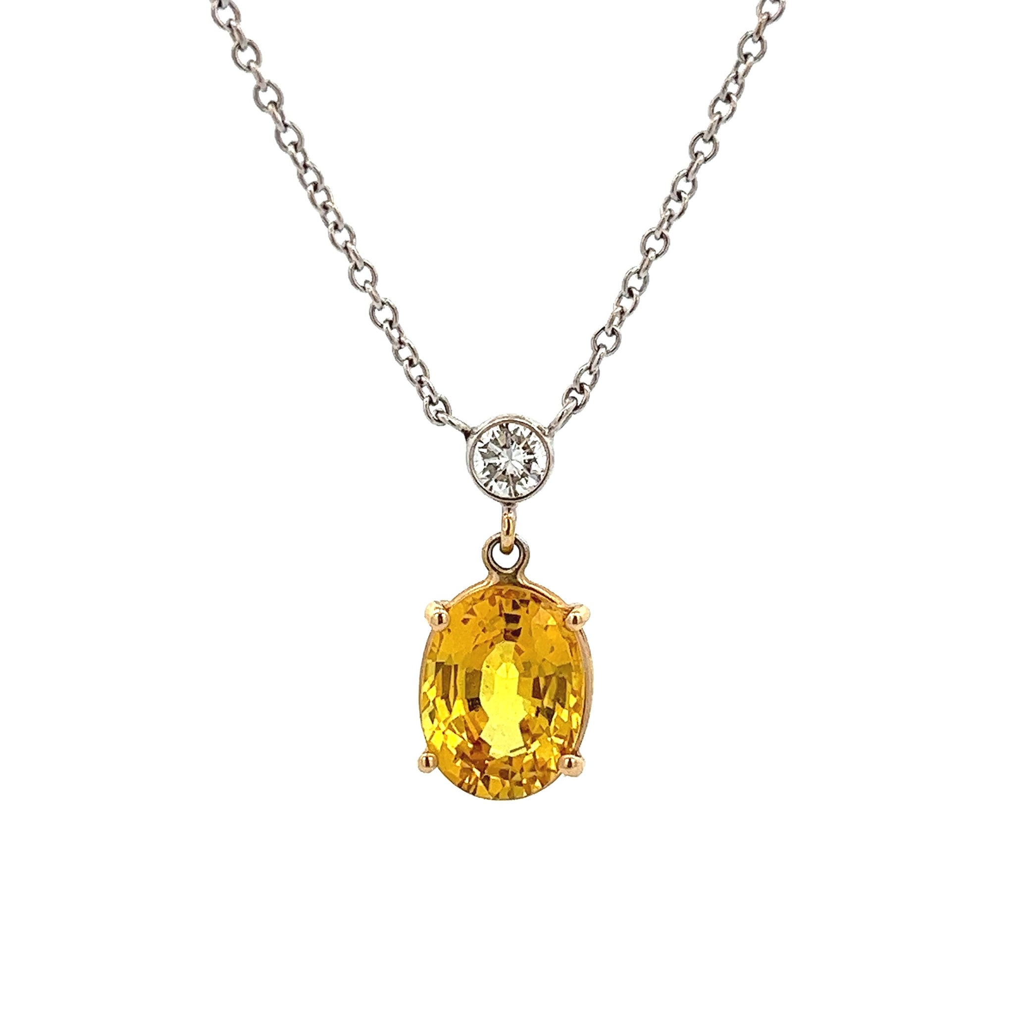 14k White Gold Diamond Yellow Sapphire Pendant