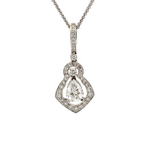 This beautiful 18k white gold necklace features a pear shaped diamo...