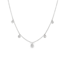 14k white gold necklace with 5 dangling round brilliant cut diamond...