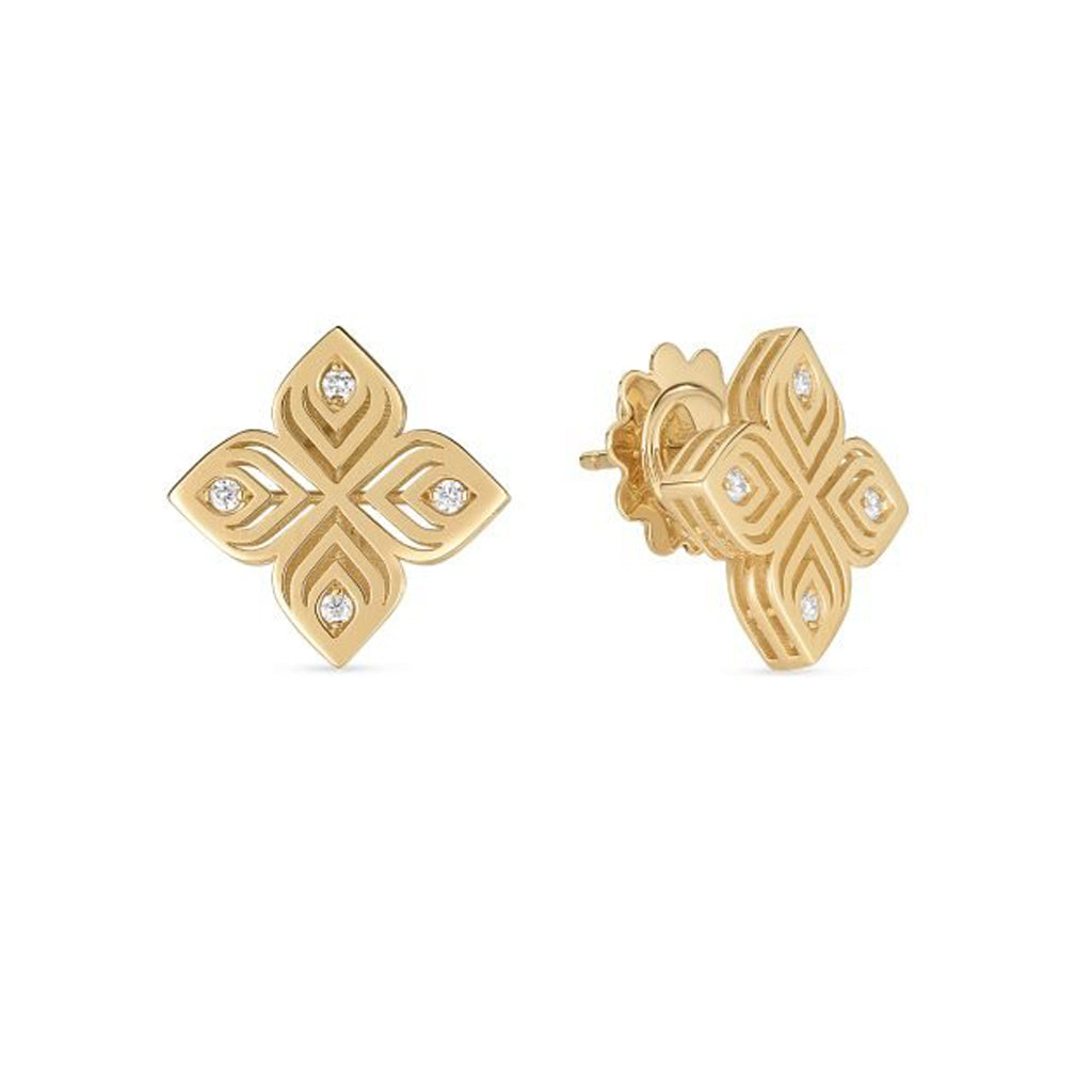
18k Yellow Gold Arabesque Medium Diamond Flower Earrings 
Post Wit...