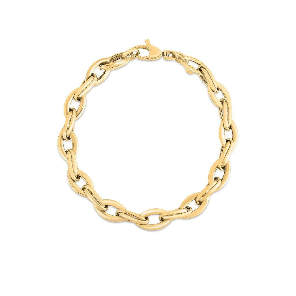 18k yellow designer gold almond link bracelet by Roberto Coin. 
Bra...