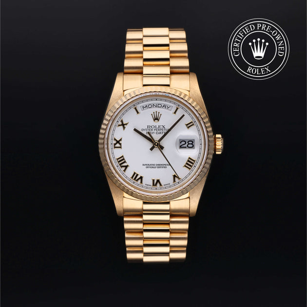 Rolex Certified Pre Owned Oyster Perpetual Day Date 36m in Yellow Gold M18238 H.L. Gross