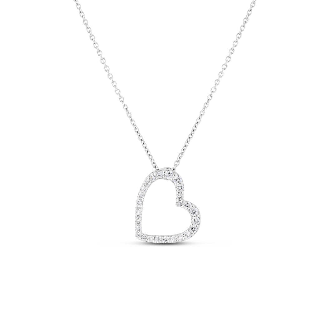 18k white gold slanted diamond heart necklace from Roberto Coin's c...