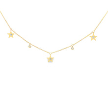 This 14k yellow gold necklace features alternating stars with round...
