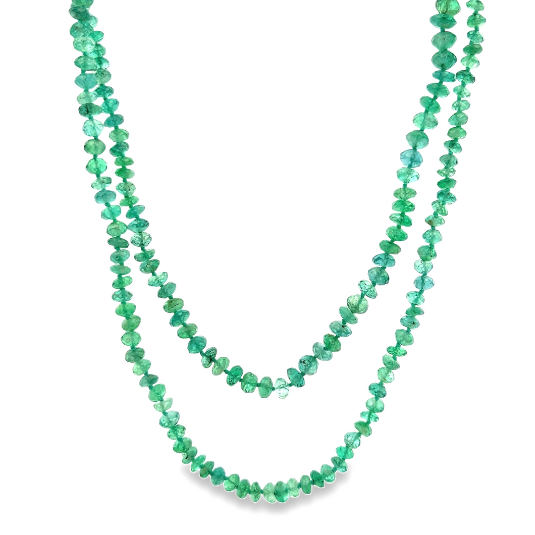 Estate piece: Emerald bead strand necklace. This necklace is very l...