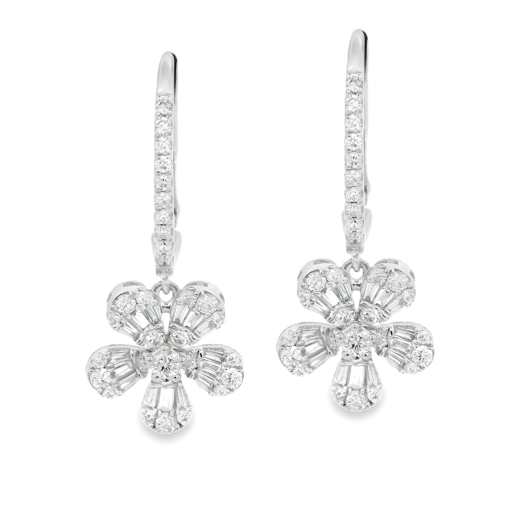 These beautiful 14k white gold earrings feature baguette and round ...
