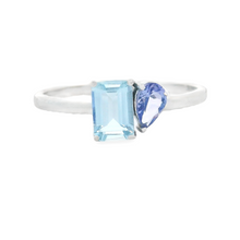 14k White Gold Aquamarine & Tanzanite Ring