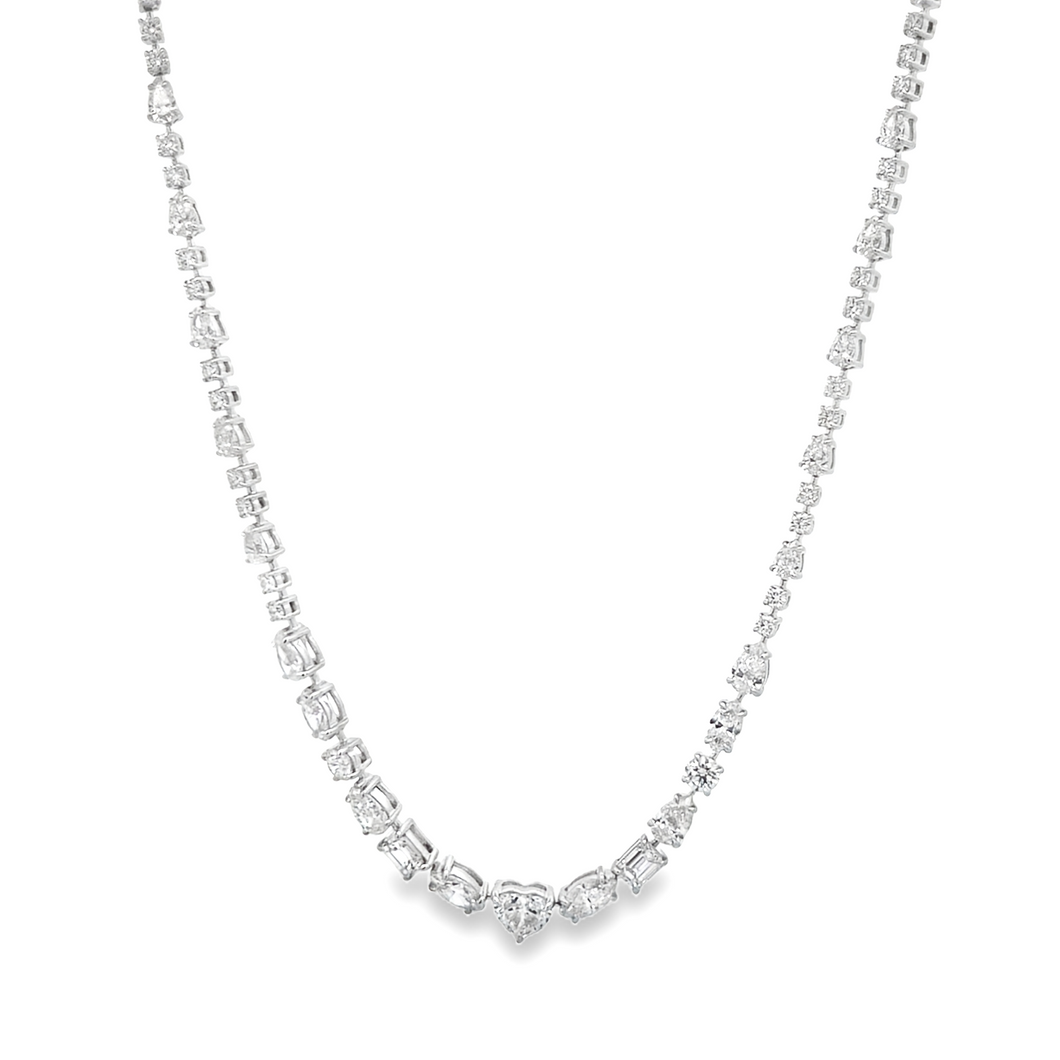 This beautiful 18k white gold necklace features 125 mixed shape dia...