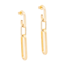 These 14k yellow gold link drop earrings feature pave-set round bri...