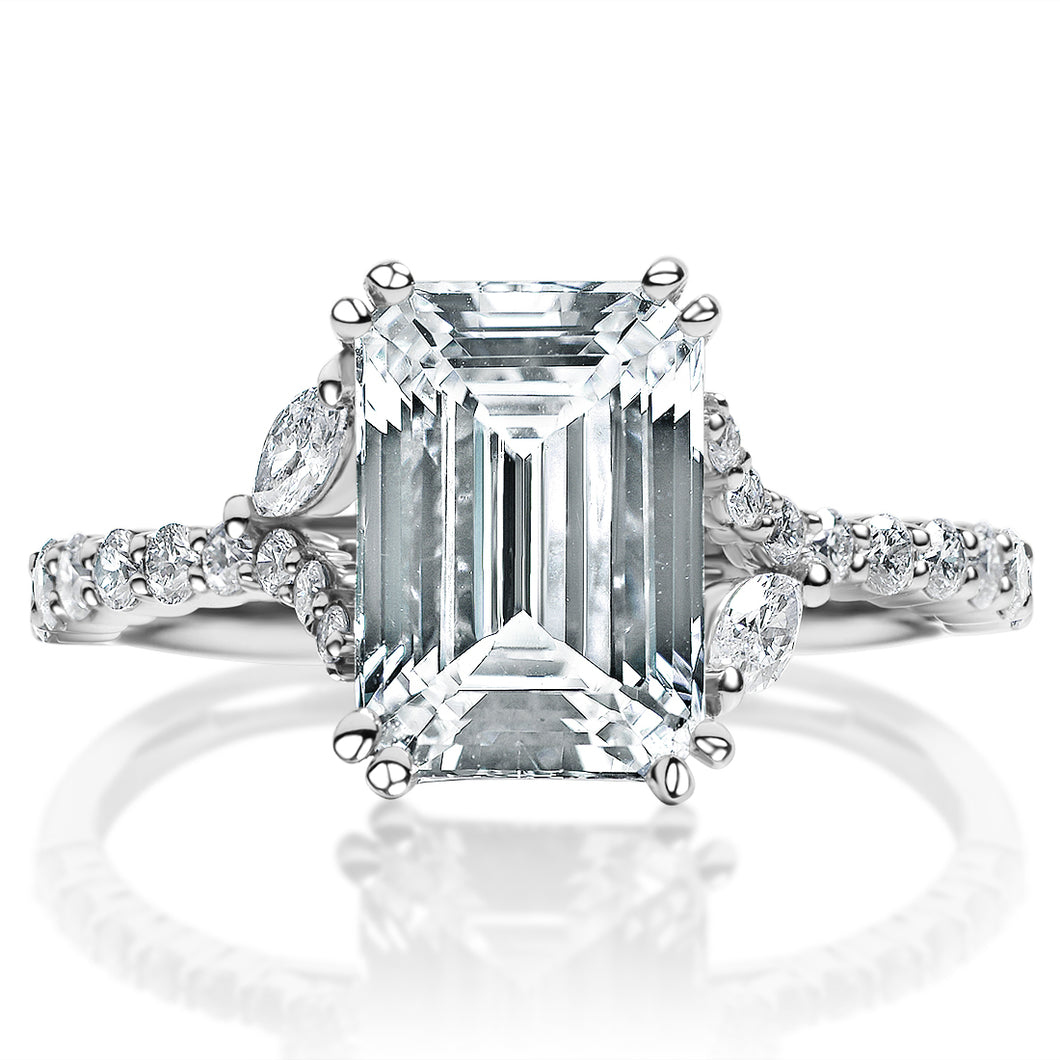 Classique Creations Emerald Diamond Marquise Split Shank Engagement Ring