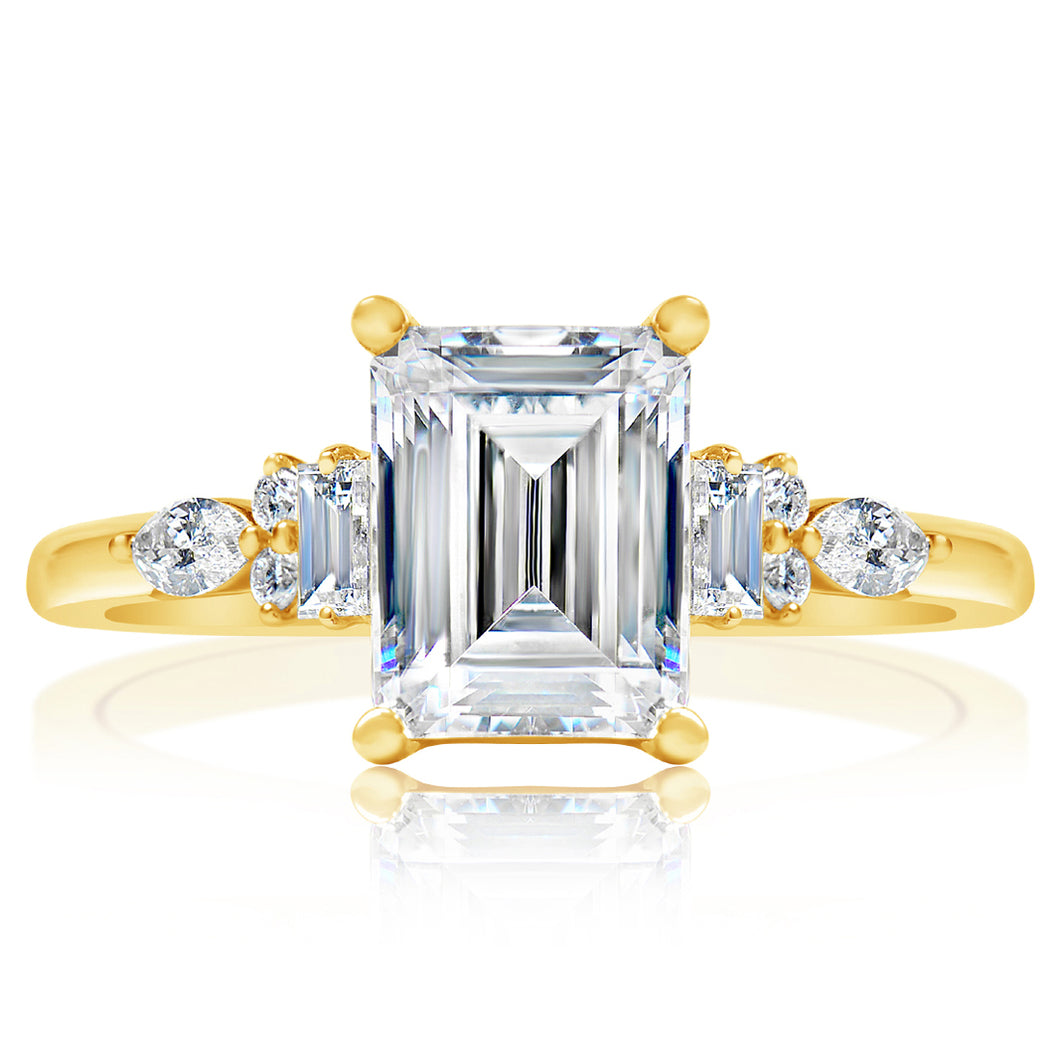 Classique Creations Emerald Diamond Cluster Engagement Ring