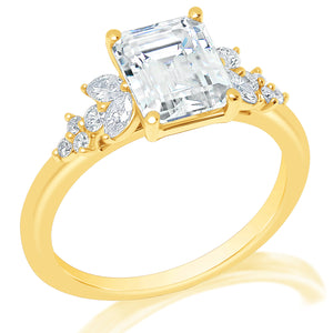 Classique Creations Emerald Diamond Marquise and Round Cluster Engagement Ring