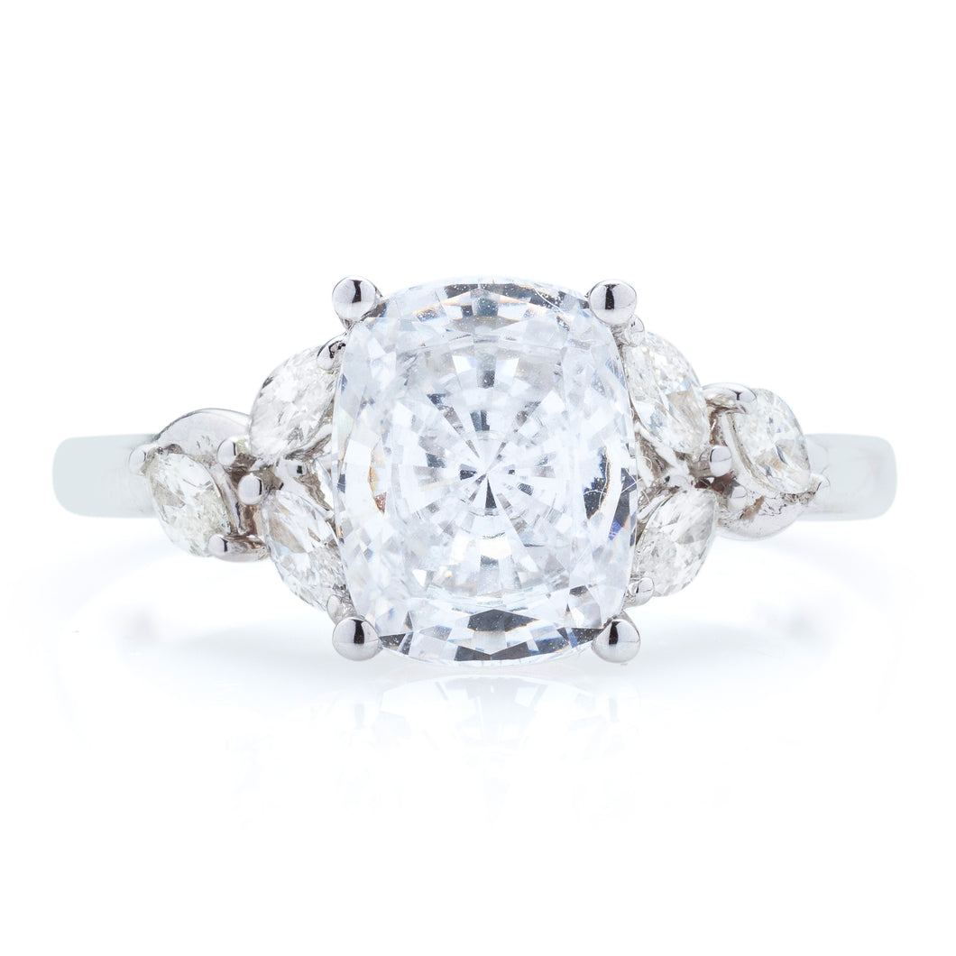 Classique Creations Cushion Diamond Marquise Sidestone Engagement Ring