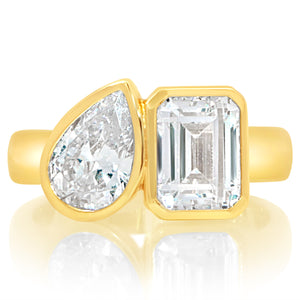 Classique Creations Pear and Emerald Toi et Moi Engagement Ring