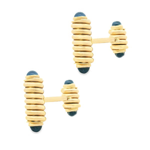 Estate piece: 18k yellow gold cabochon sapphire cuff links

