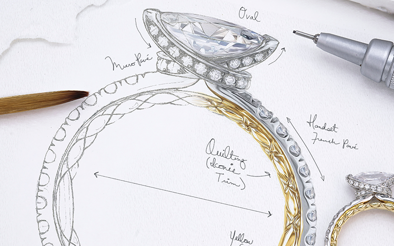 A.JAFFE engagement ring design sketch