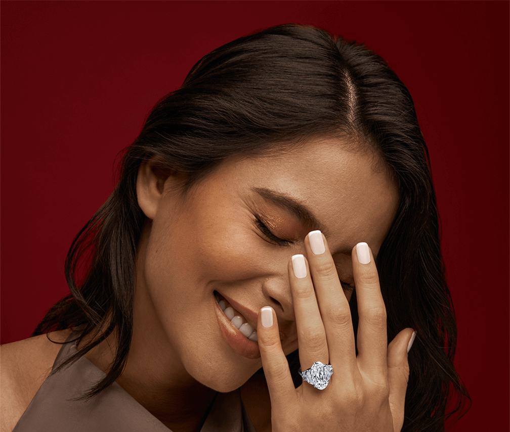 Model wearing a Christopher Designs Crisscut engagement ring