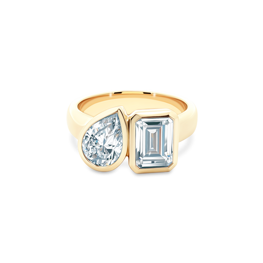 Classique Creations Pear and Emerald Bezel Diamond Engagement Ring — photo 1 of 3