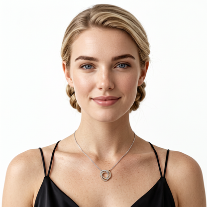 160-5395 0.50ct 18k Tri-Color Gold Diamond Knot Pendant worn on model