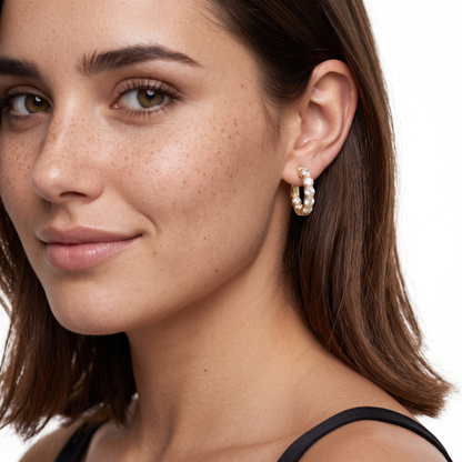 150-6624 3.25ct 18k Yellow Gold Diamond Hoops worn on model