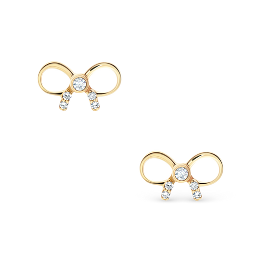 .05ct 14k Yellow Gold Diamond Bow Stud Earrings, SKU 150-6510