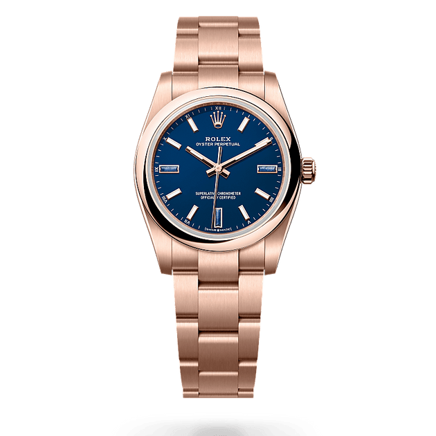 Rolex Oyster Perpetual in 18 ct Everose gold, M124205-0002 - H.L. Gross Jewelers