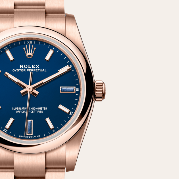 Rolex Oyster Perpetual in 18 ct Everose gold, M124205-0002 - H.L. Gross Jewelers