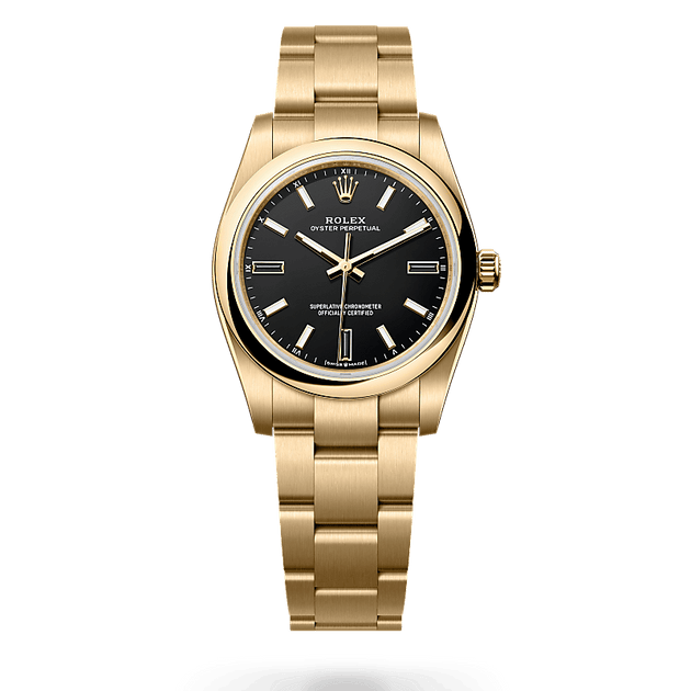 Rolex Oyster Perpetual in 18 ct yellow gold, M124208-0001 - H.L. Gross Jewelers