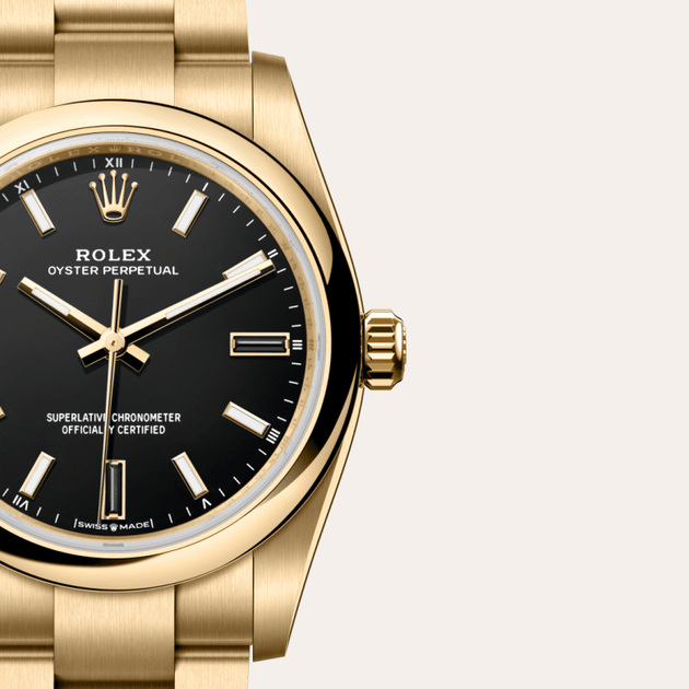 Rolex Oyster Perpetual in 18 ct yellow gold, M124208-0001 - H.L. Gross Jewelers