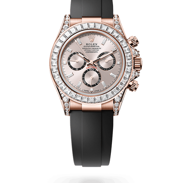 Rolex Cosmograph Daytona in 18 ct Everose gold with lugs set with diamonds, m126535tbr-0002 - H.L. Gross Jewelers