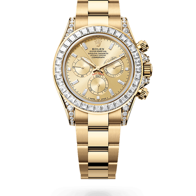 Rolex Cosmograph Daytona in 18 ct yellow gold with lugs set with diamonds, m126598tbr-0001 - H.L. Gross Jewelers