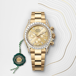 Rolex Cosmograph Daytona in 18 ct yellow gold with lugs set with diamonds, m126598tbr-0001 - H.L. Gross Jewelers