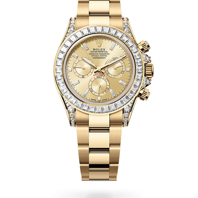 Rolex Cosmograph Daytona in 18 ct yellow gold with lugs set with diamonds, m126598tbr-0001 - H.L. Gross Jewelers