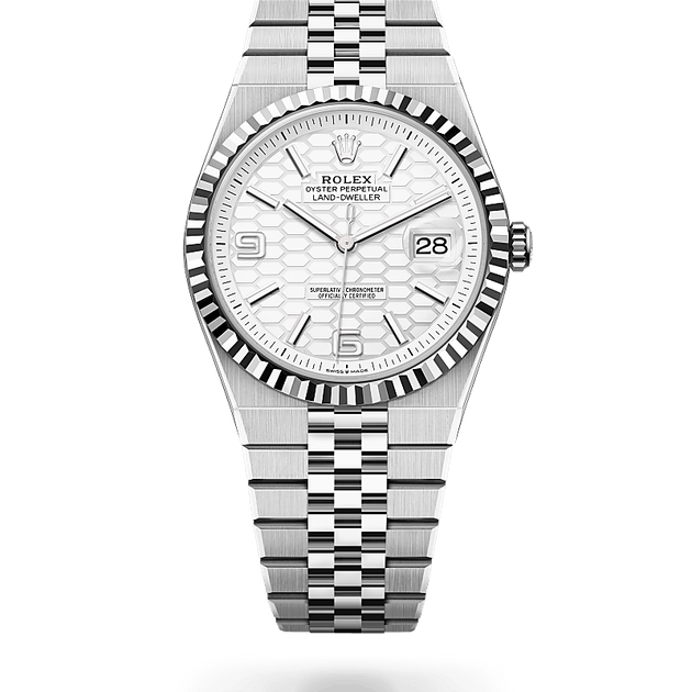 Rolex Land-Dweller in White Rolesor - combination of Oystersteel and white gold, M127334-0001 - H.L. Gross Jewelers