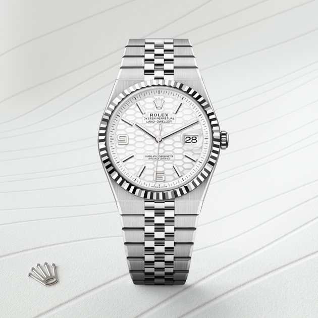 Rolex Land-Dweller in White Rolesor - combination of Oystersteel and white gold, M127334-0001 - H.L. Gross Jewelers
