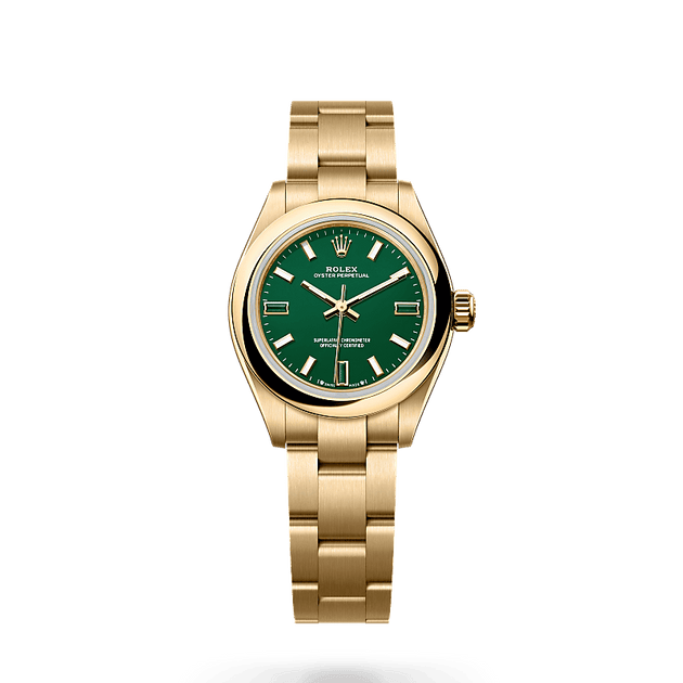 Rolex Oyster Perpetual in 18 ct yellow gold, M276208-0002 - H.L. Gross Jewelers