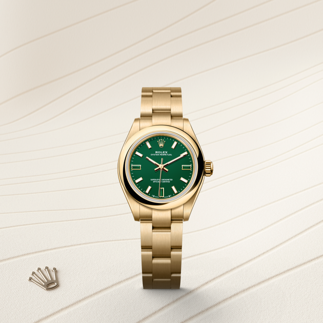Rolex Oyster Perpetual in 18 ct yellow gold, M276208-0002 - H.L. Gross Jewelers
