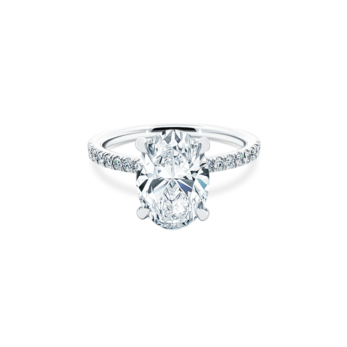 Oval Cut Lab Grown Diamond Pave Engagement Ring with 3.00ct center diamond